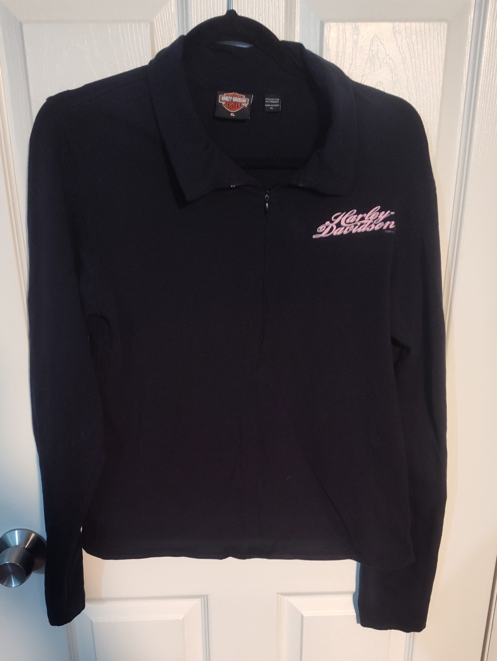 Harley-Davidson Black Long Sleeve Polo with Pink Script Logo